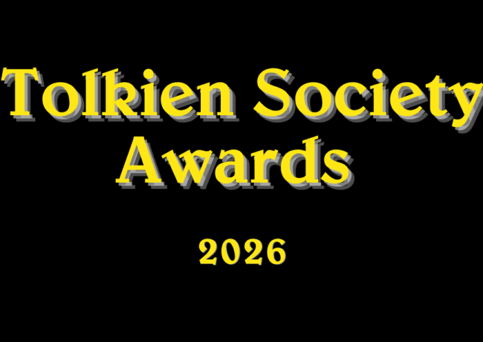 Titolo grafico Tolkien Society Awards 2026 in caratteri gialli su sfondo nero