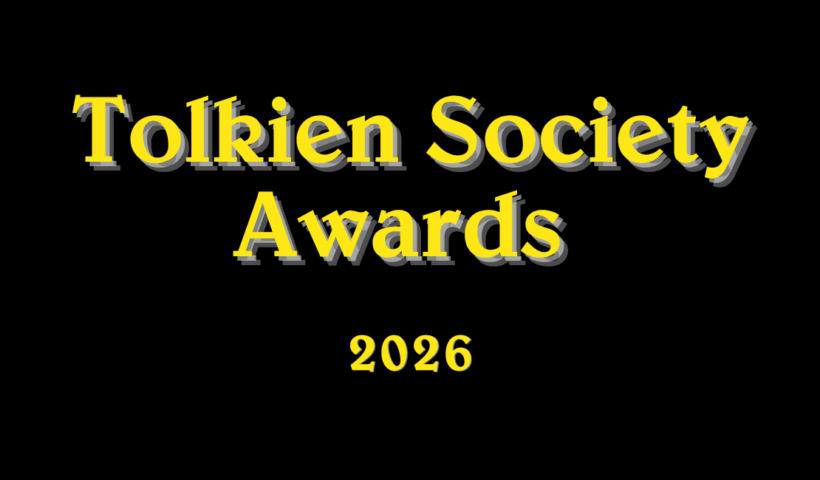 Titolo grafico Tolkien Society Awards 2026 in caratteri gialli su sfondo nero